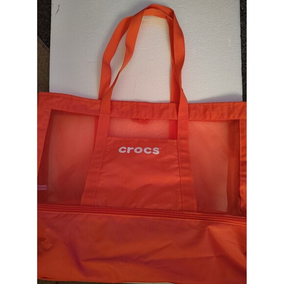 Crocs Orange Mesh Tote Bag Large Beach Pool Carryall Lightweight cooler zip base - Picture 2 of 3